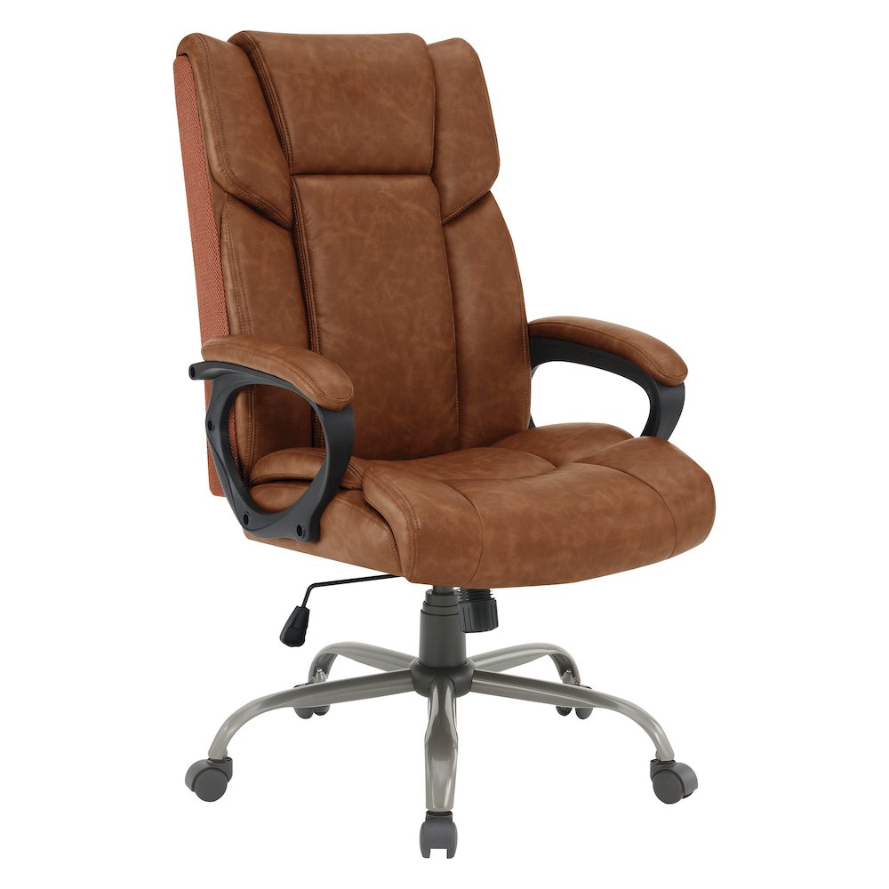 High-Back in Saddle Faux Leather Executive Chair with Padded Arms. Picture 1