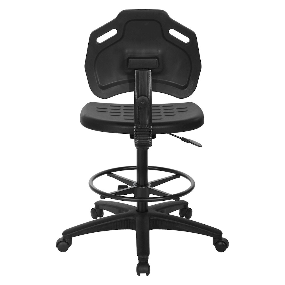 Black Skinned Urethane Drafting Chair With Adjustable Black Footrest And Casters. Picture 6