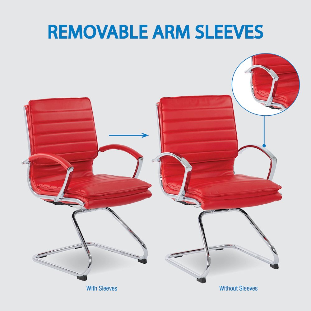Guest Faux Leather Chair with Chrome Base and Includes Removable Arm Sleeves. Picture 11