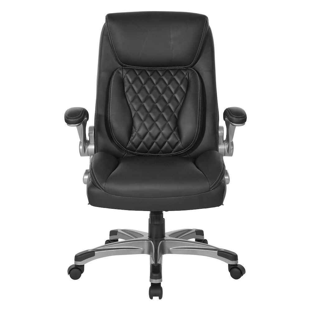 Executive Chair in Black Bonded Leather with Flip Arms. Picture 3