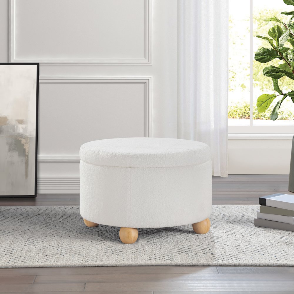 Baynes Storage Ottoman in Ivory Sherpa Fabric. Picture 4