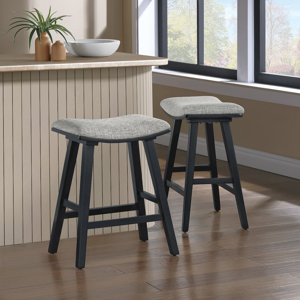 Coley 24" Saddle Stool 2-Pack With Graphite Fabric Seat And Black Wash Frame. Picture 8