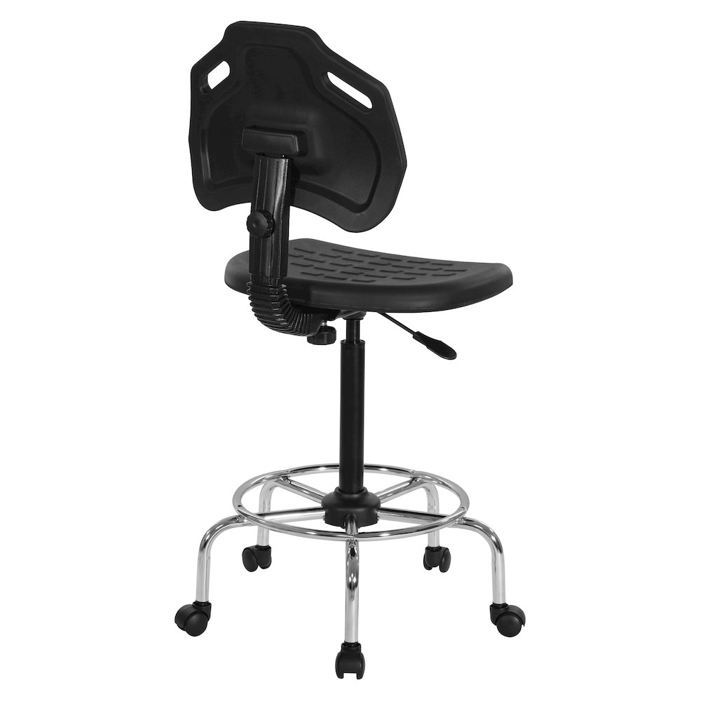 Black Self Skinned Urethane Intermediate Drafting Chair In Chrome Base. Picture 5