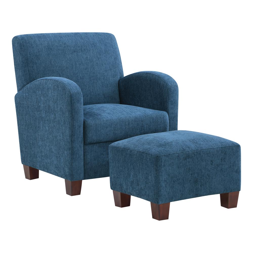 Aiden Chair & Ottoman Herringbone Navy with Medium Espresso Legs, ADN-H16. Picture 1