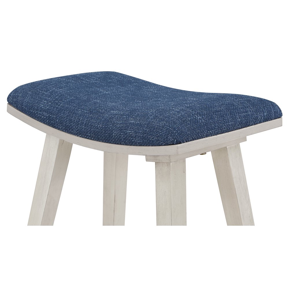 Coley 24" Saddle Stool 2-Pack with Navy Fabric Seat and White Wash Frame. Picture 5