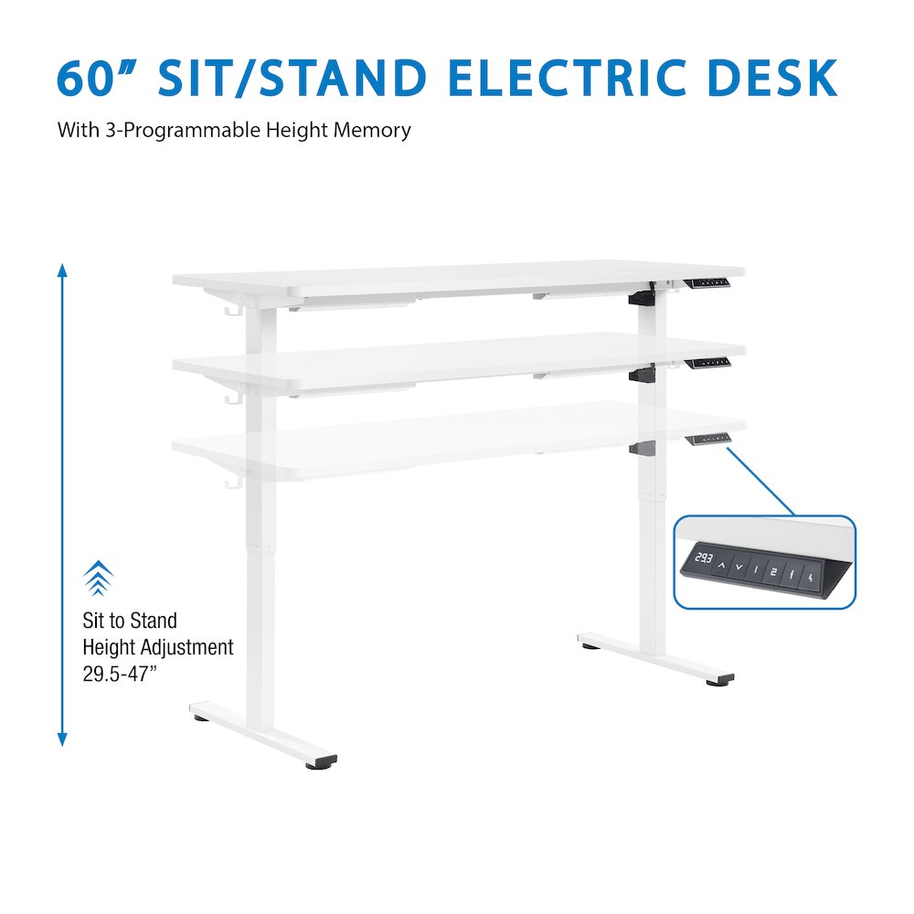 Primo 59"W Sit to Stand Electric Height Adjustable Desk With Light Grey Top. Picture 15