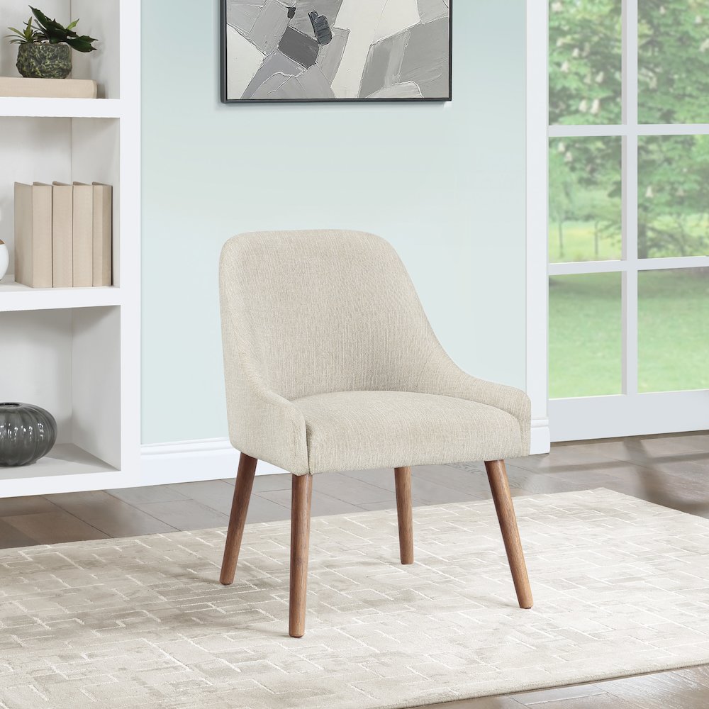 Kaylen Dining Chair 2-Pack in Linen Fabric with Medium Oak Legs. Picture 2