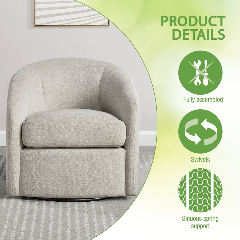 Bella Swivel Chair in Stone Fabric. Picture 7