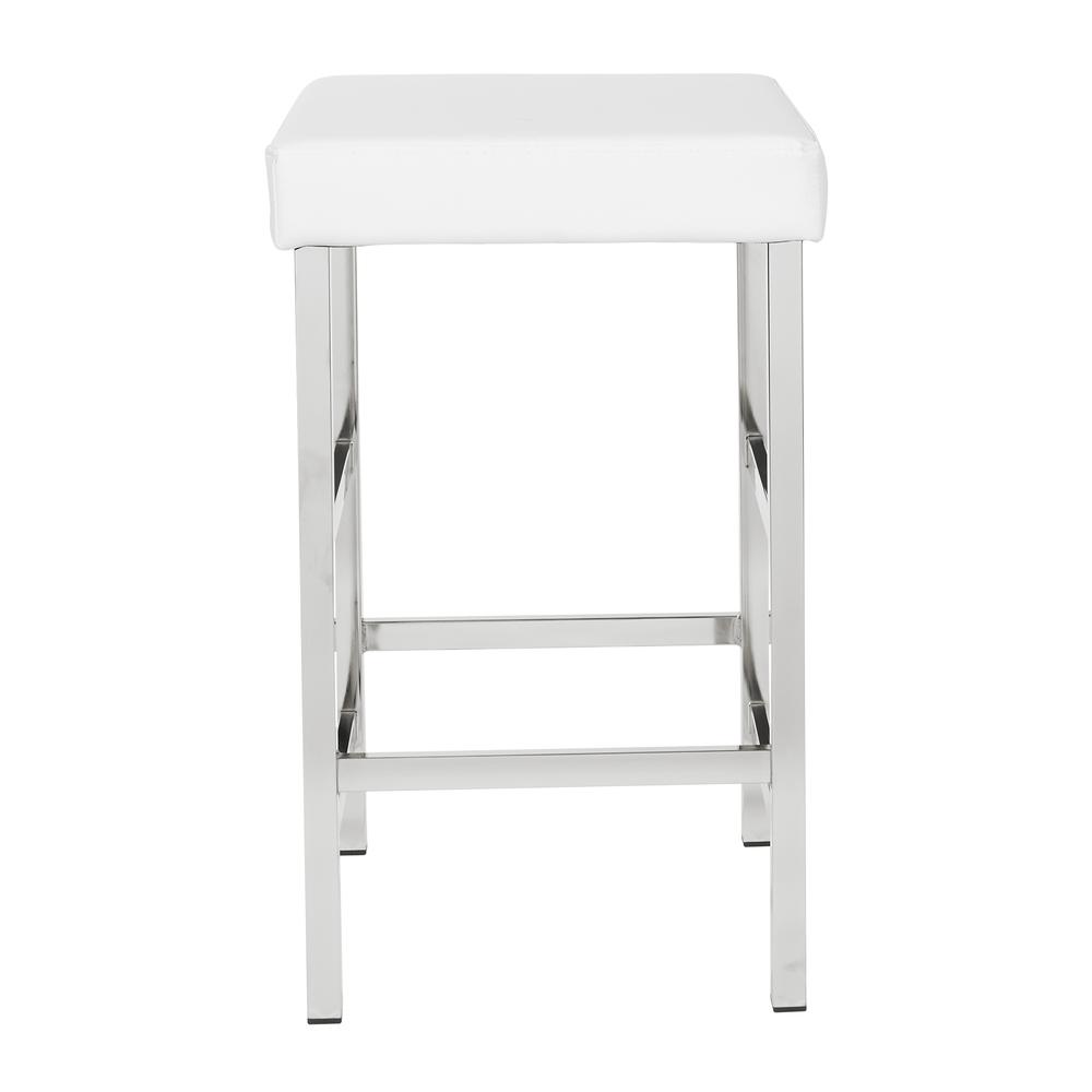26" Backless Stool in White Fabric with Polished Chrome Legs, MET1326C-WH. Picture 3
