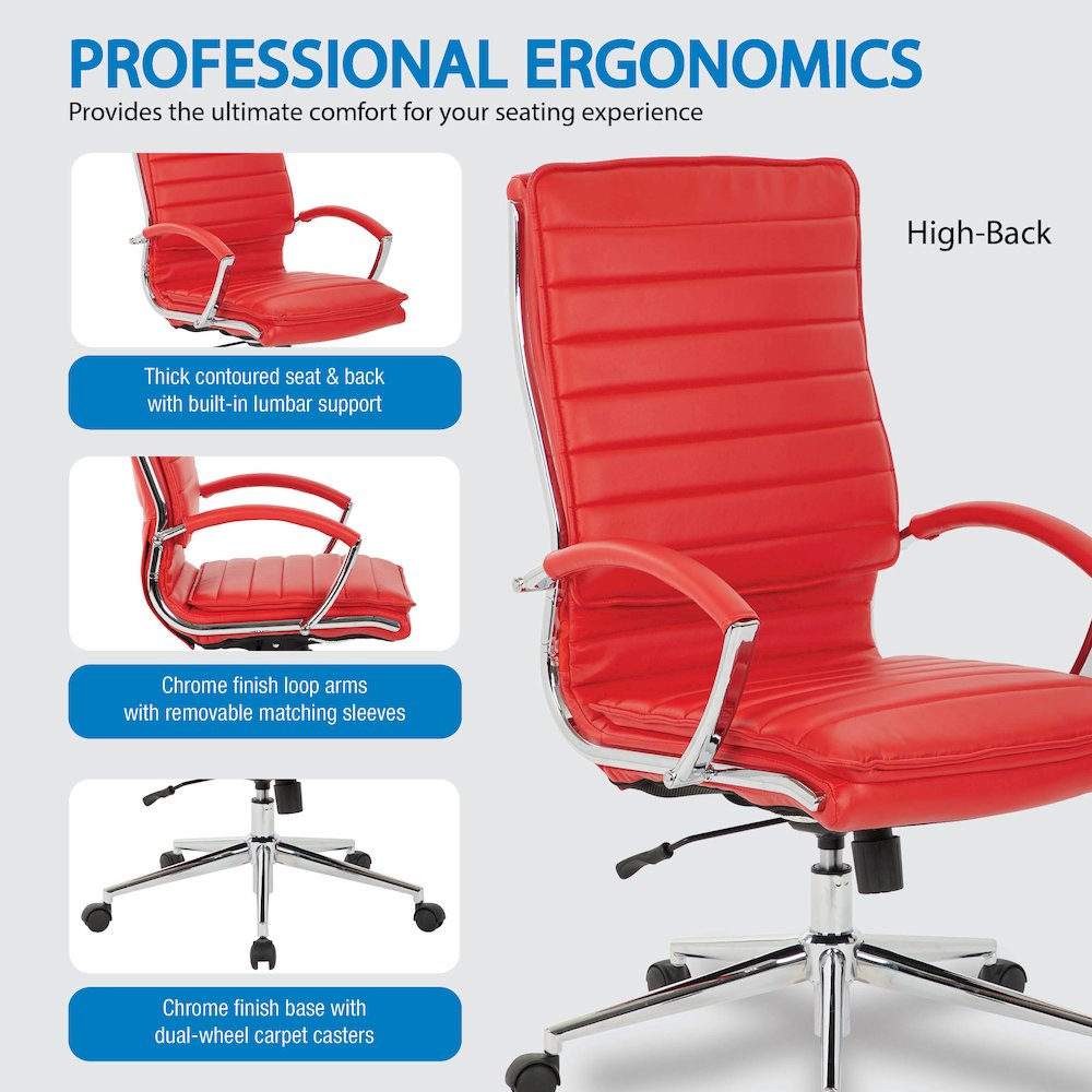 High Back Manager's Faux Leather Chair with Chrome Base, Removable Arm Sleeves. Picture 10