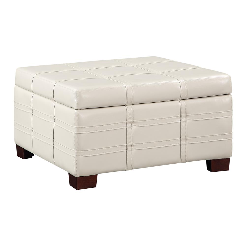 Detour Strap Square Storage Ottoman in Cream Faux Leather, DTR3030S-U28. Picture 1