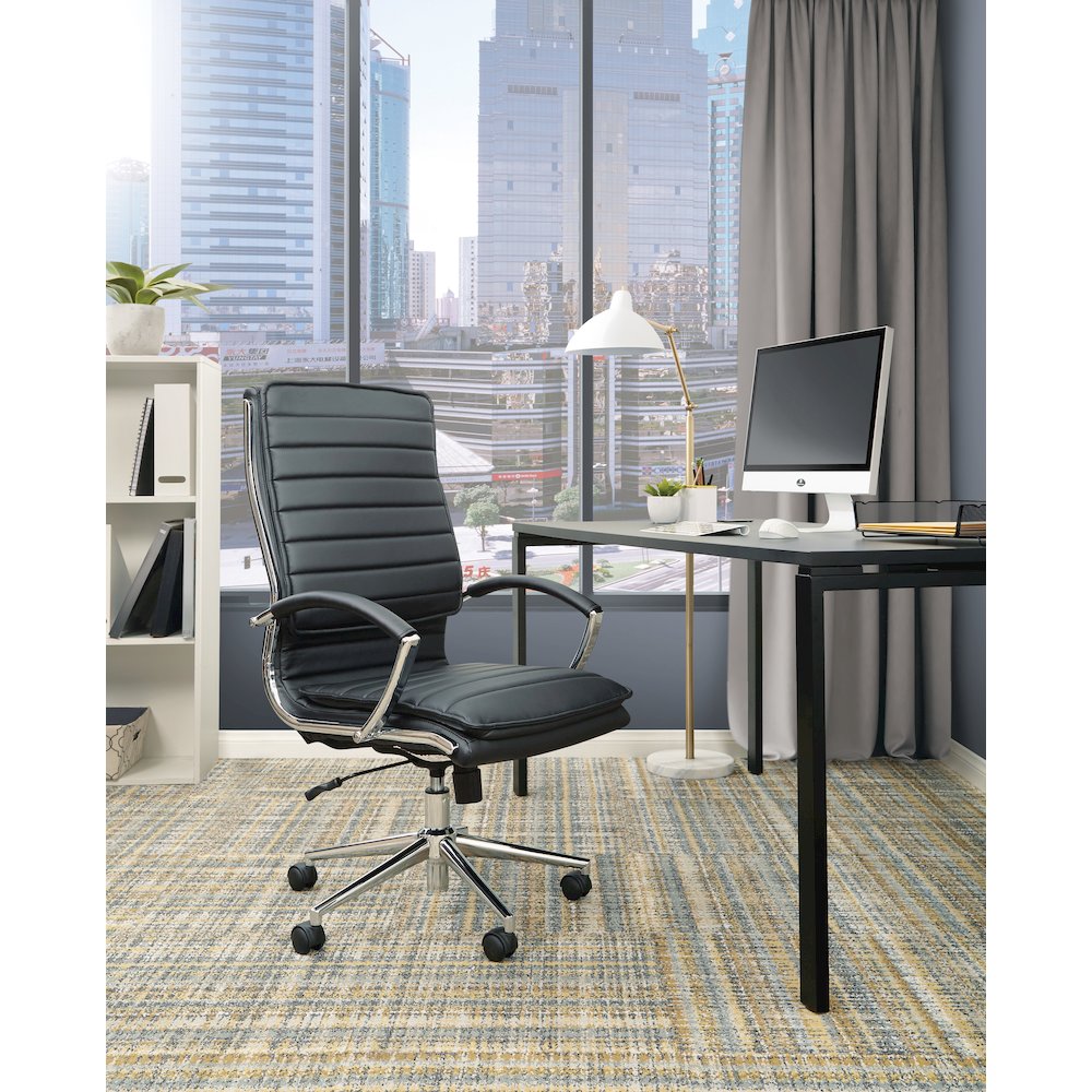High Back Manager's Faux Leather Chair with Chrome Base, Removable Arm Sleeves. Picture 2