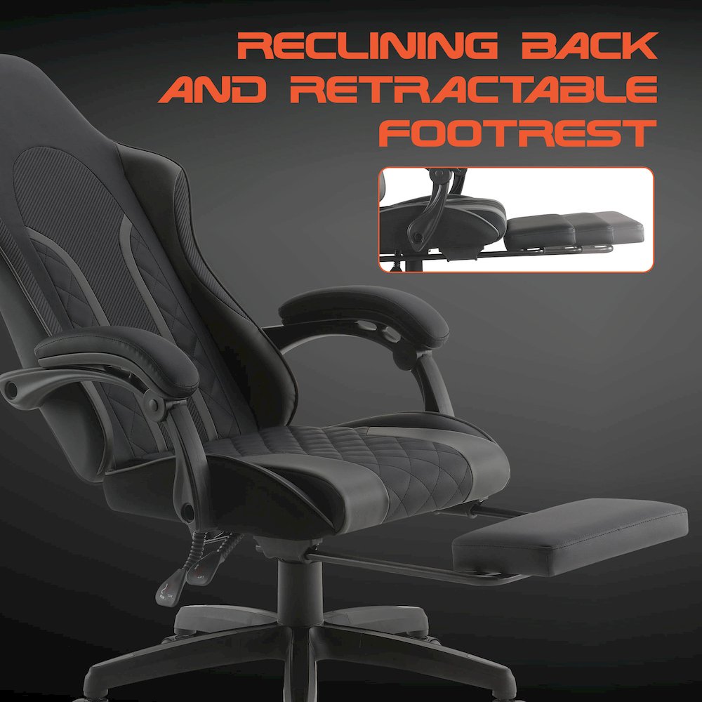 Expanse Gaming Chair  With Footrest in Grey Fabric. Picture 15