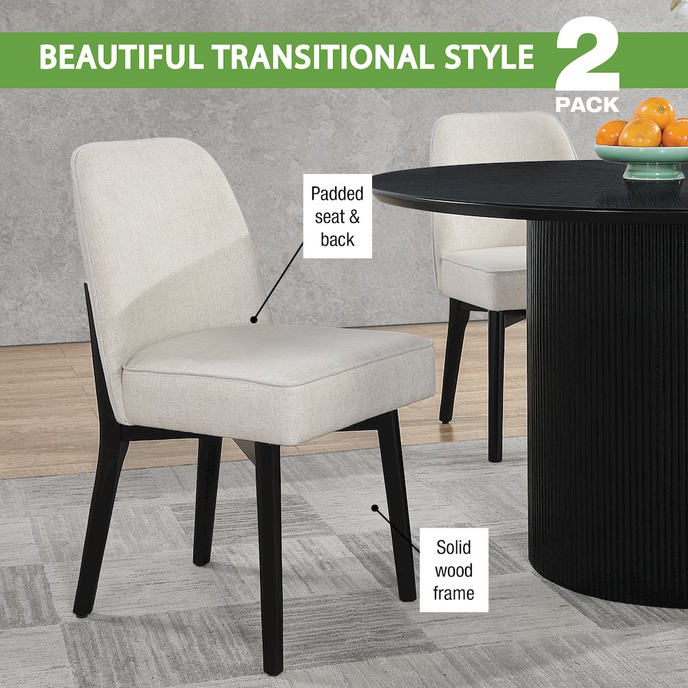 Jada Dining Chair 2-Pack in Linen Fabric with Black Finish Wood. Picture 12