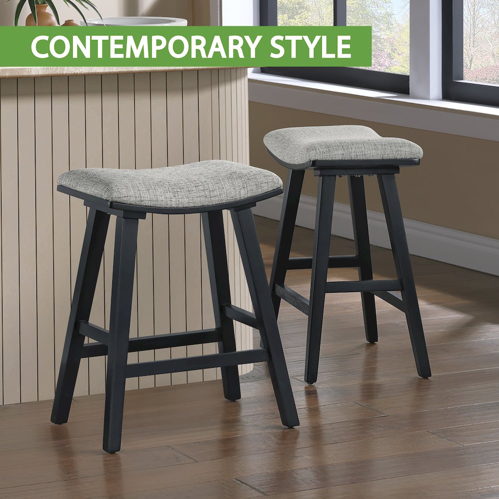 Coley 24" Saddle Stool 2-Pack With Graphite Fabric Seat And Black Wash Frame. Picture 11