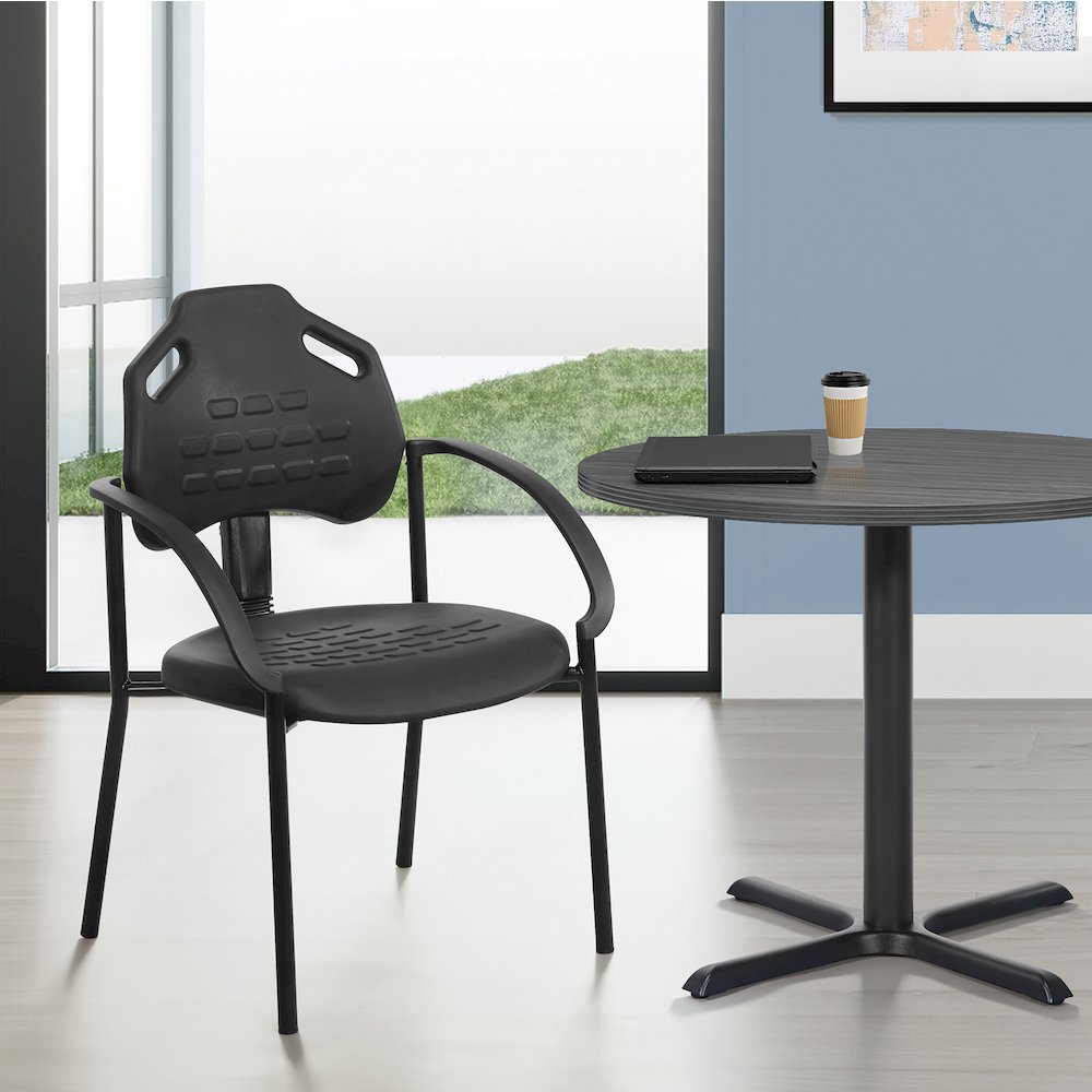 Black Self Skinned Urethane Guest Arm Chair in Black Finish Frame. Picture 7
