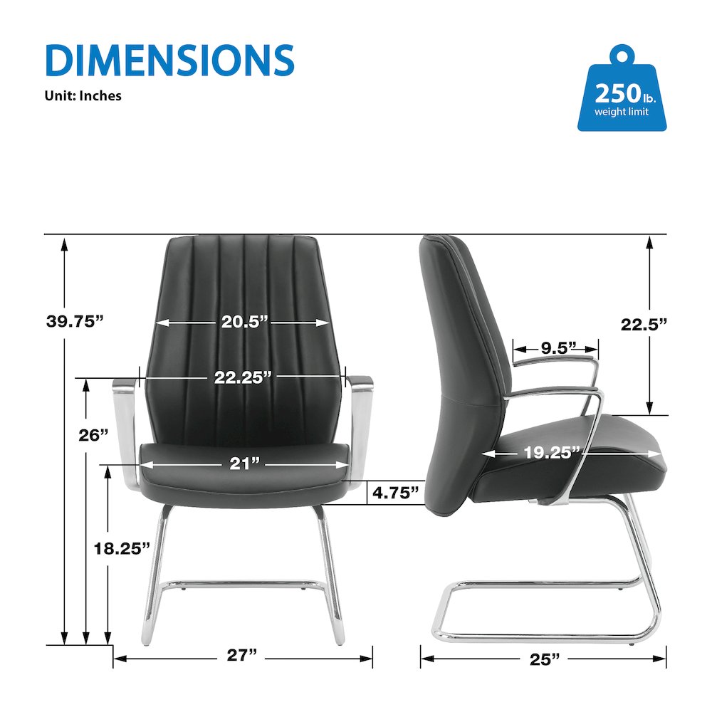 Visitor’s Chair with Fixed Padded Aluminum Arms and Chrome Sled Base. Picture 3