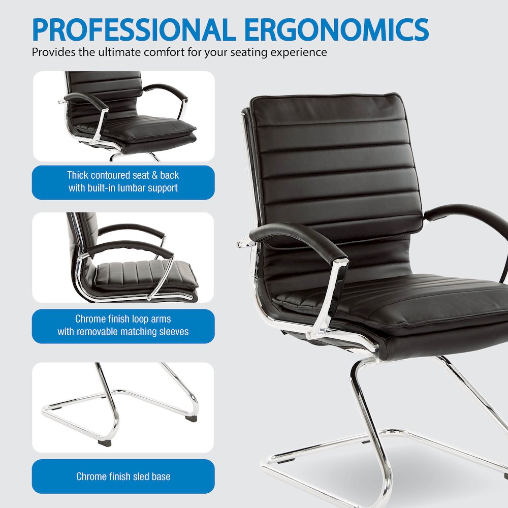 Guest Faux Leather Chair with Chrome Base and Includes Removable Arm Sleeves. Picture 9