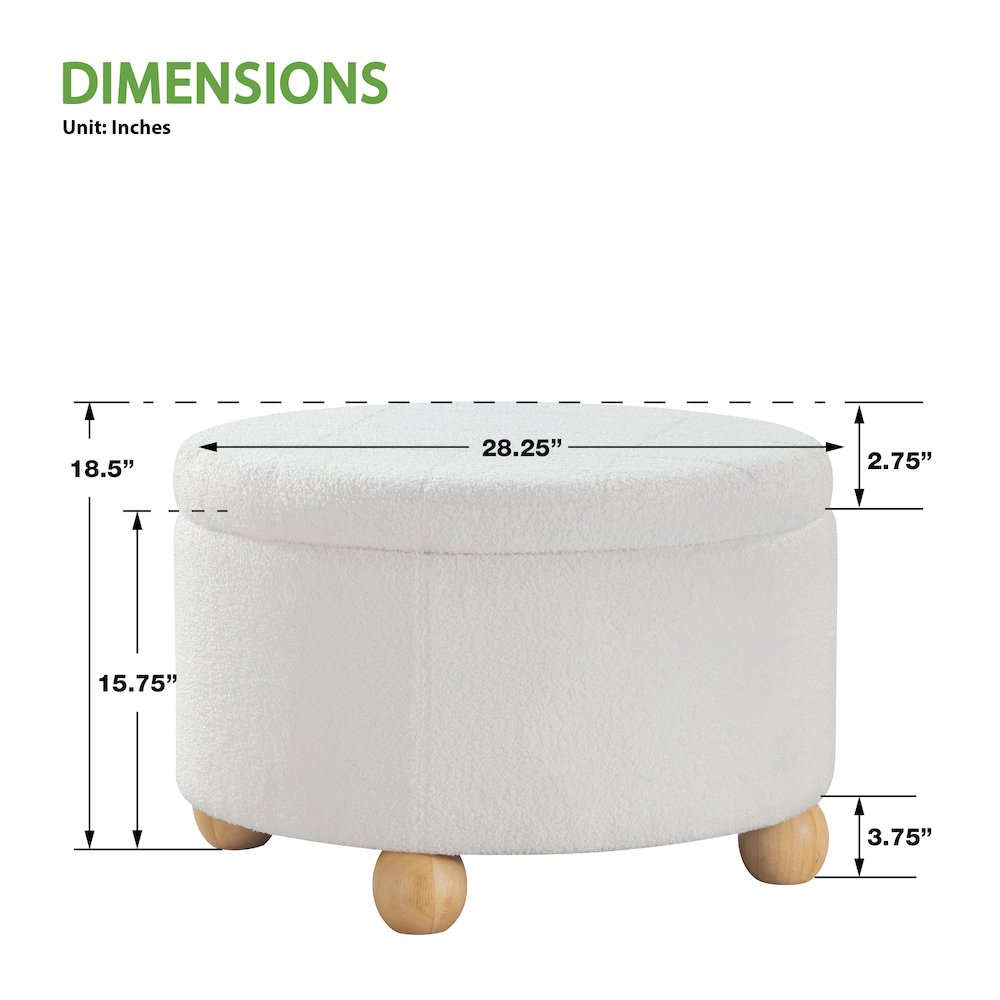 Baynes Storage Ottoman in Ivory Sherpa Fabric. Picture 2