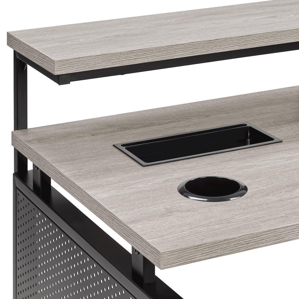 Ace 60"x 50" L-Shape Desk in Grey Taupe Top and Matte Black Frame. Picture 9