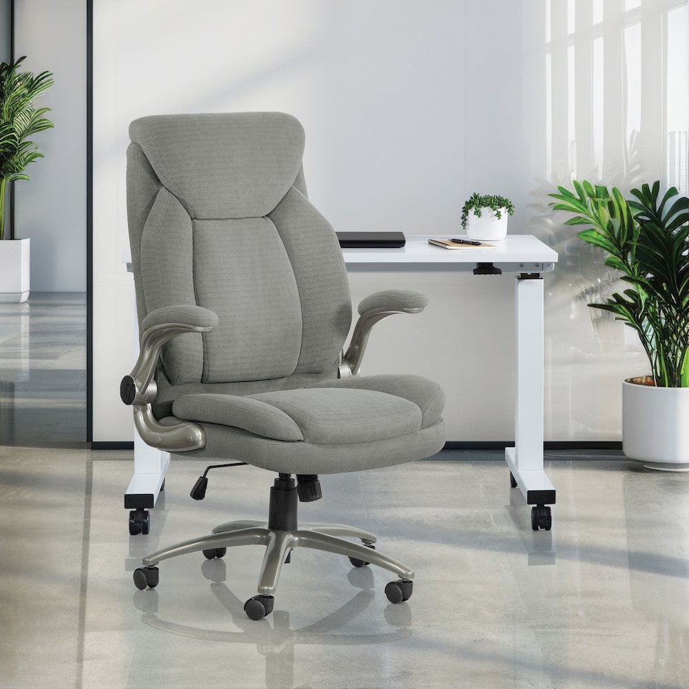 Grey Fabric Big & Tall Chair with Padded Flip Arms and Titanium Base.. Picture 2
