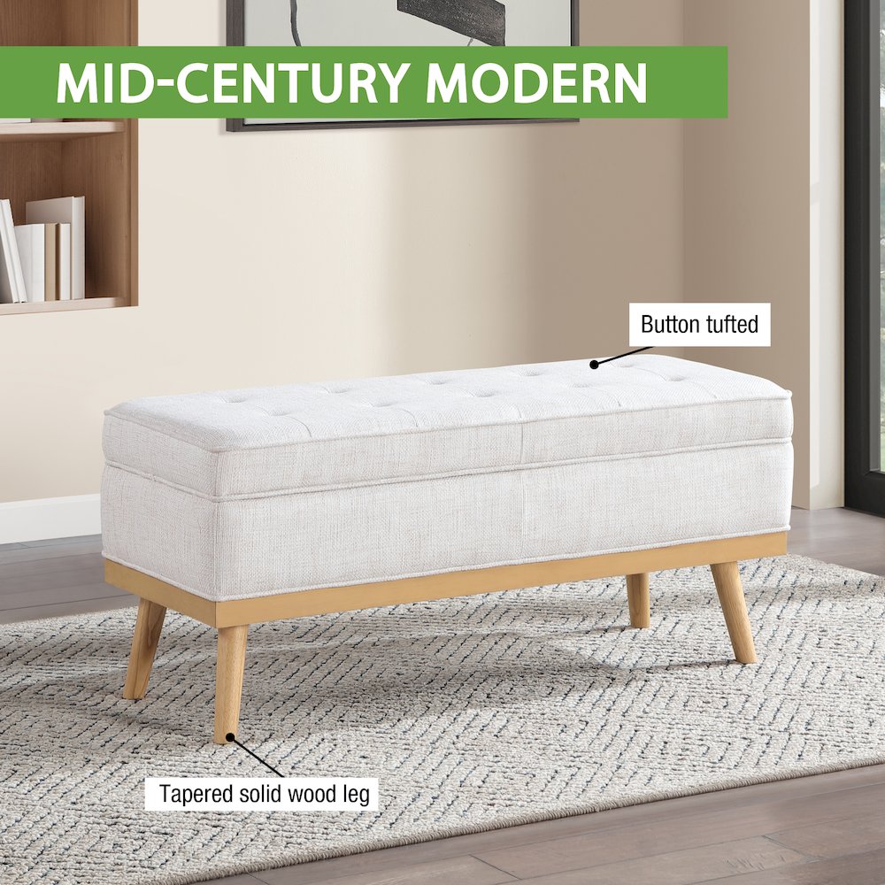 Katheryn Storage Bench in Linen Fabric with National Wood Legs. Picture 13