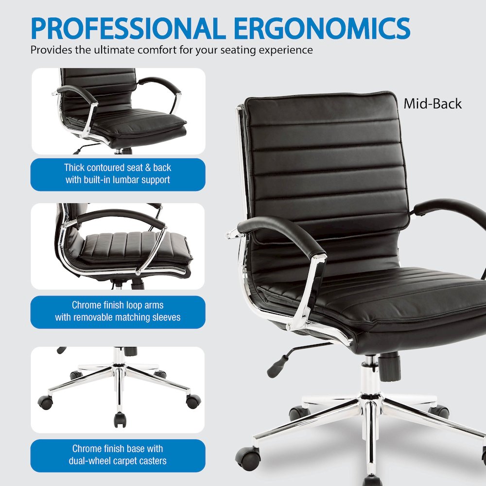 Mid-Back Manager’s Faux Leather Chair with Chrome Base, Removable Arm Sleeves.. Picture 12