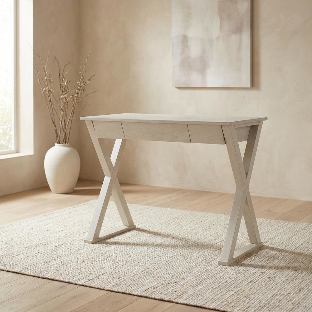 Wooden Desk in Natural Finish, Spacious Work Surface. Picture 2