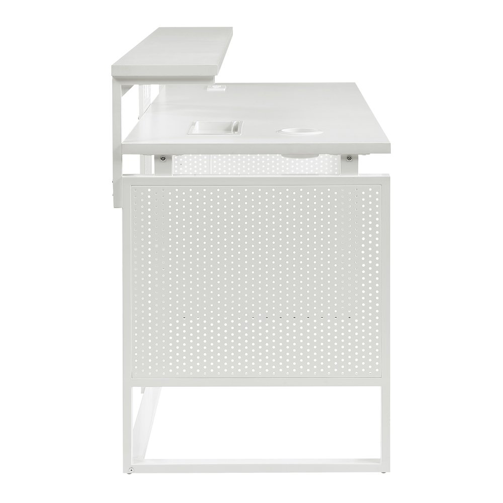 Ace 60" Desk with Hutch in White Top and White Frame. Picture 3
