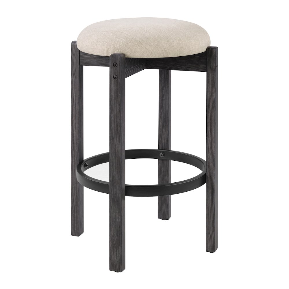 Melissa 26" Counter Stools 2-Pack With Cream Fabric Seat and Black Finish Wood. Picture 2