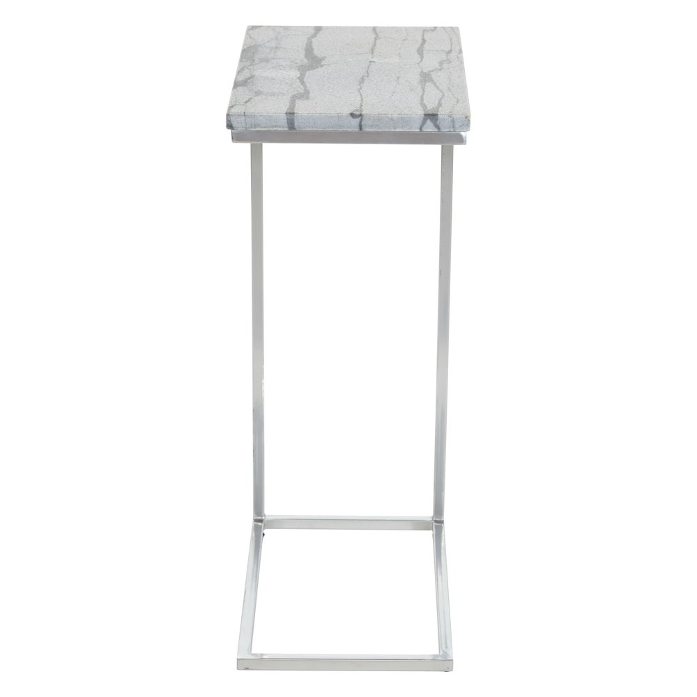 Solid Grey Marble Top C-Table with Chrome Metal Base 2-Pack. Picture 3