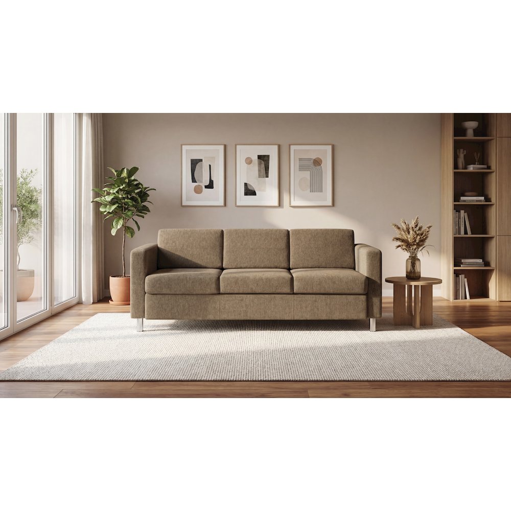 Pacific Sofa in Taupe Fabric with Chrome Legs. Picture 2