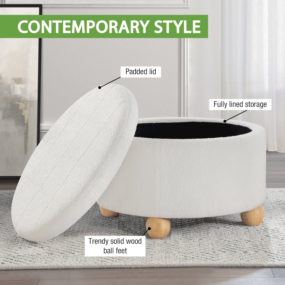 Baynes Storage Ottoman in Ivory Sherpa Fabric. Picture 8
