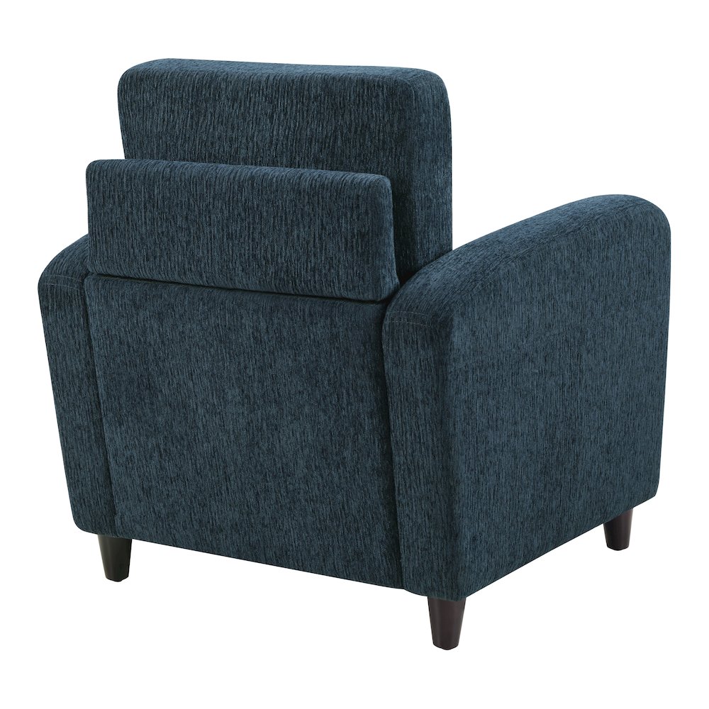 Venus Club Chair in Indigo Fabric and Medium Espresso Legs. Picture 5