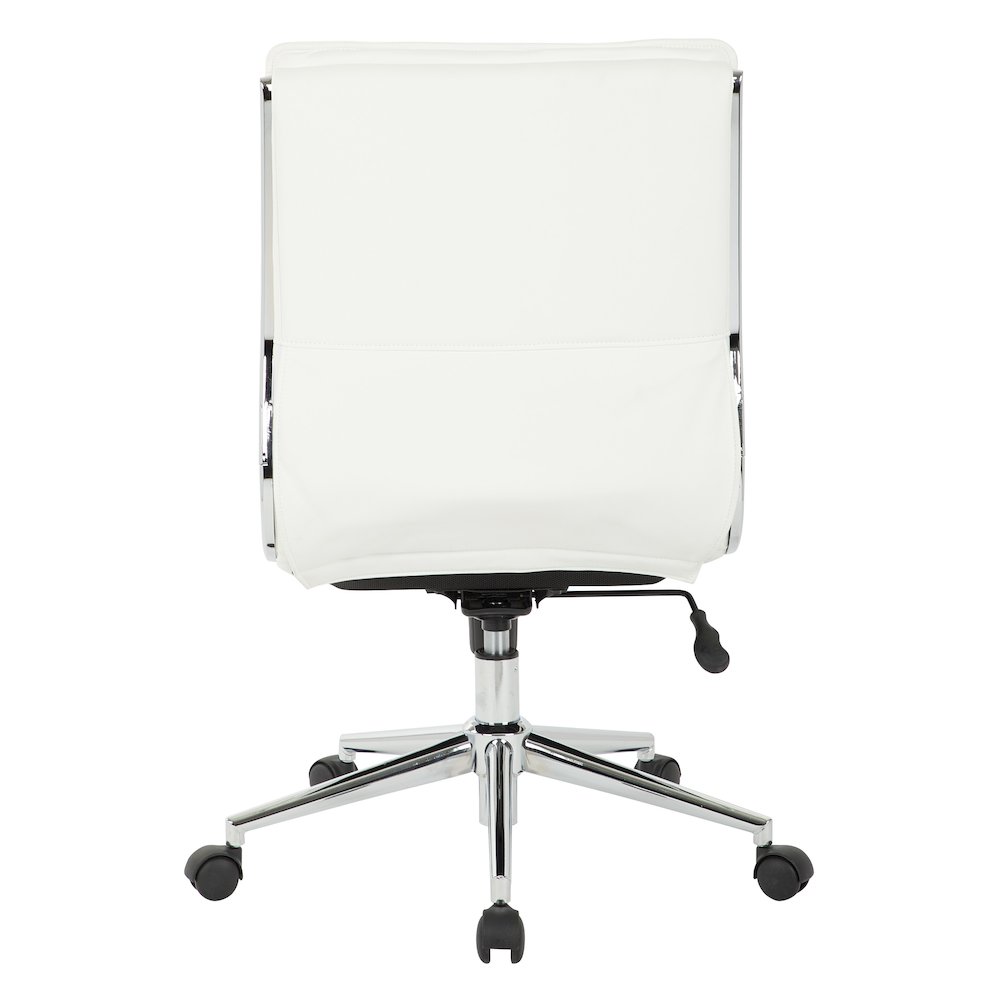 Armless Mid Back Manager's Faux Leather Chair in White with Chrome Base.. Picture 6