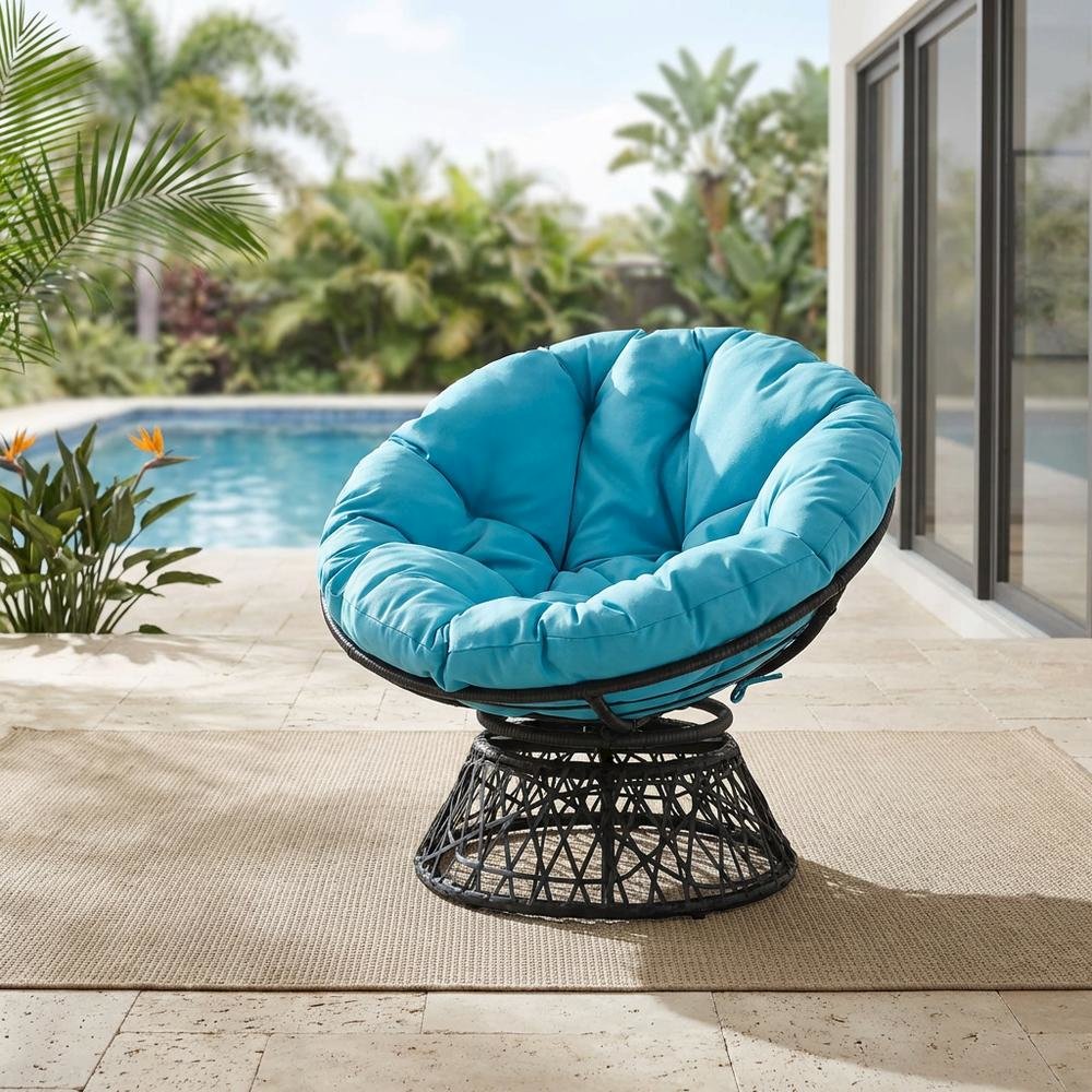 Blue Outdoor Lounge Papasan Chair With Sturdy Frame And Comfortable Design. Picture 3