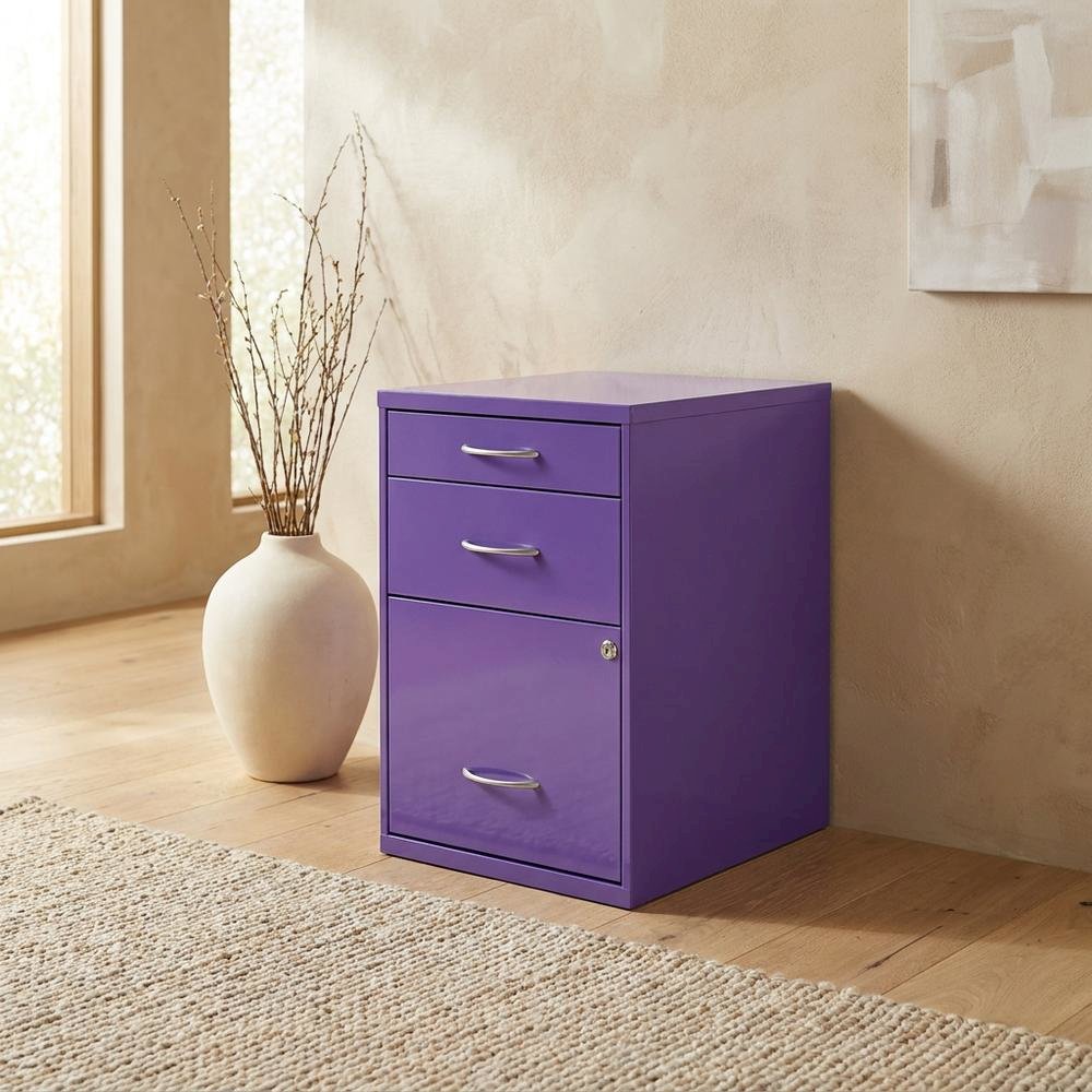 Purple Metal 22-Inch Pencil Box File Cabinet Compact Desk-Side. Picture 3