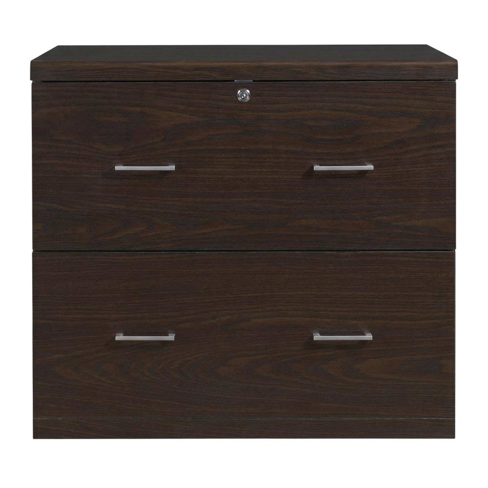 Brown Engineered Wood Wide Two-Drawer Lateral File Cabinet Office. Picture 4