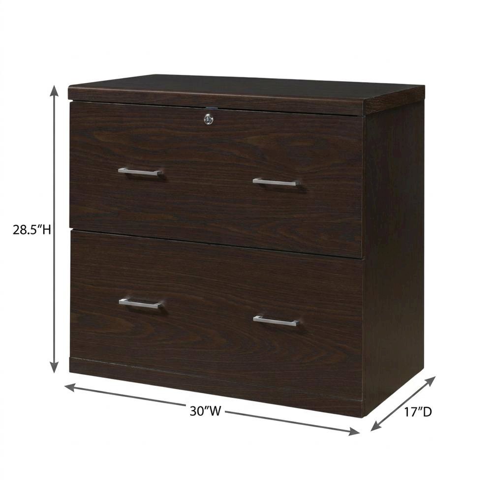 Brown Engineered Wood Wide Two-Drawer Lateral File Cabinet Office. Picture 7
