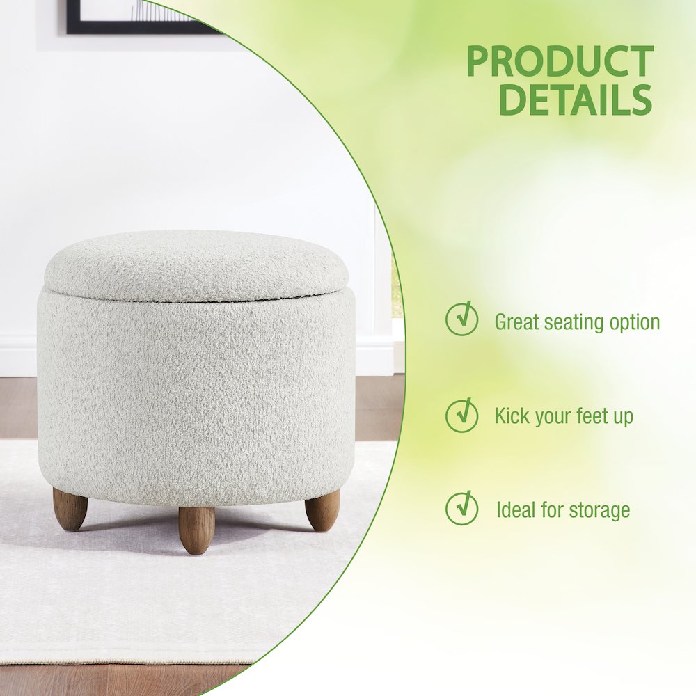 Lyra Storage Ottoman in Taupe Cord Fabric with Medium Oak Legs. Picture 7