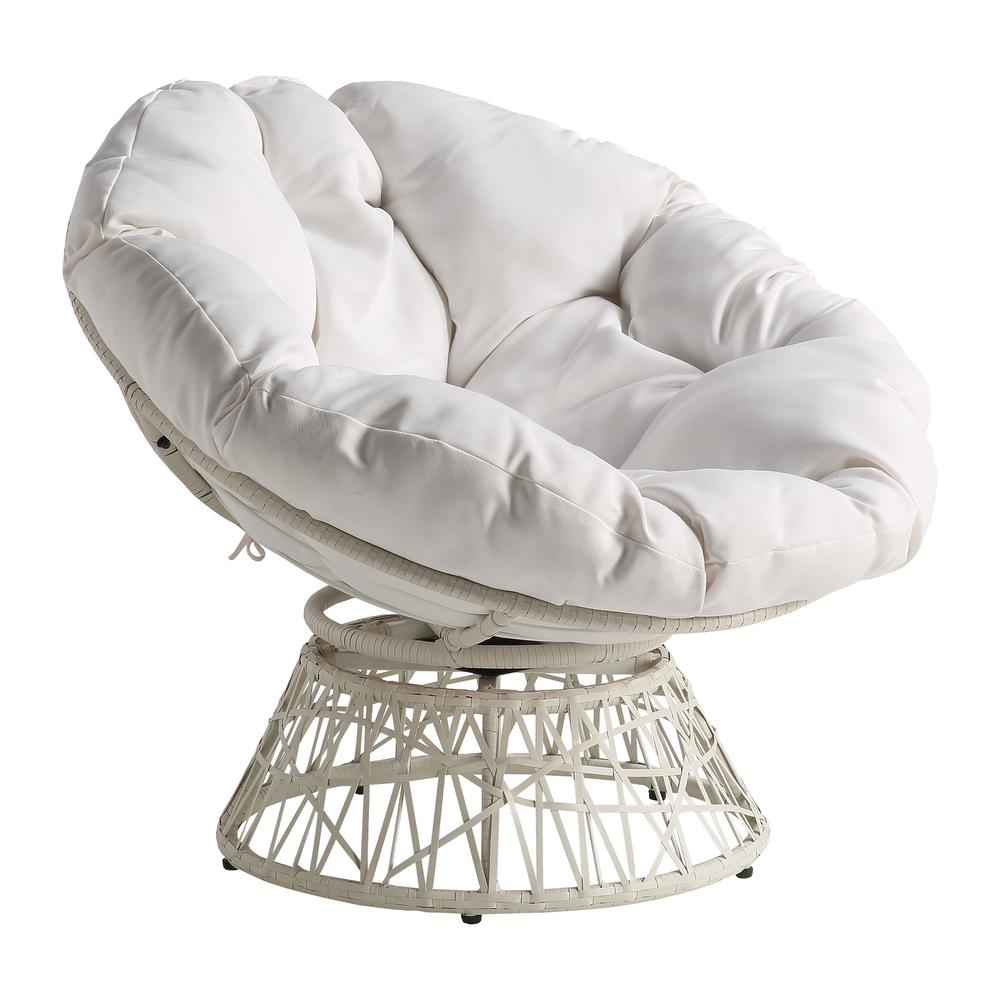 Papasan Chair with White Round Pillow Cushion and White Wicker Weave, BF25296WH-11. Picture 1