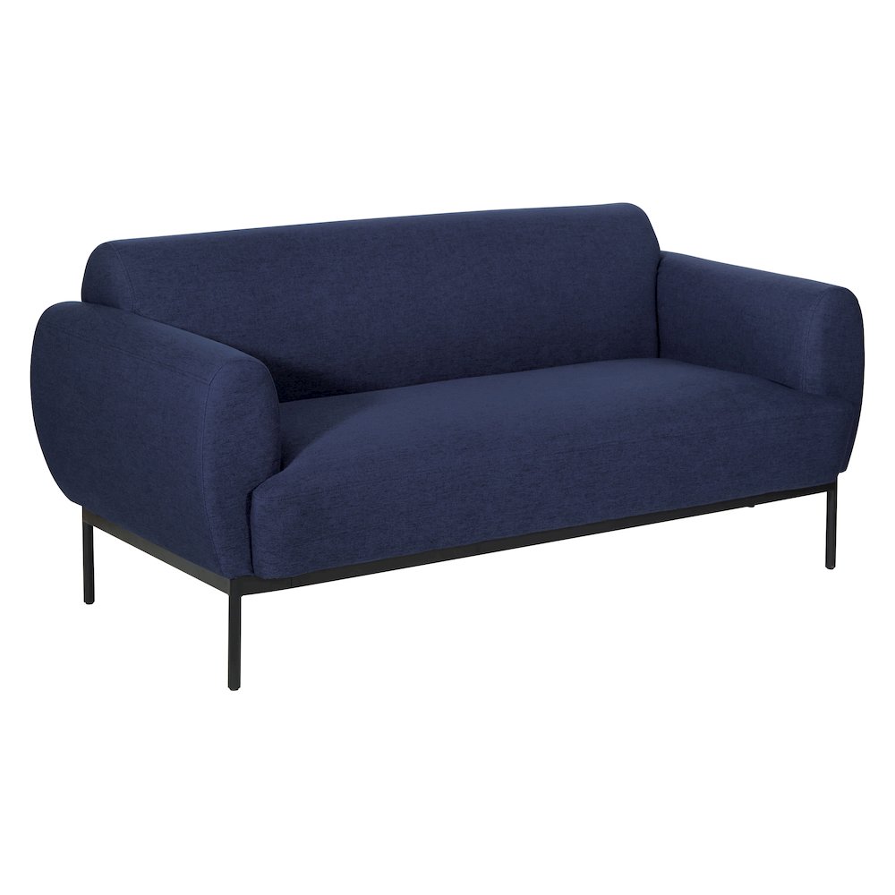 Delta Sofa in Navy Fabric with Black Metal Legs. Picture 1