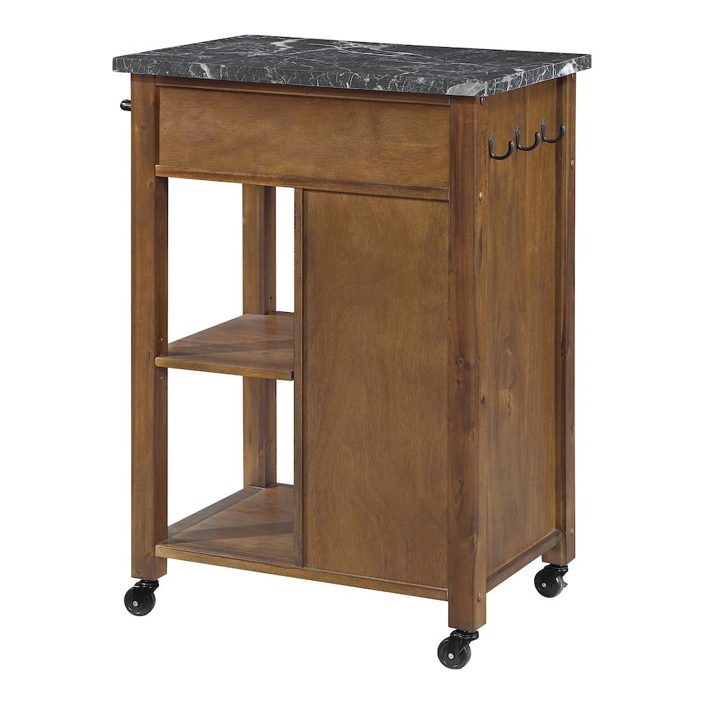 Fairmont Kitchen Cart With Faux Marble Top and Oak Finish Wood. Picture 4