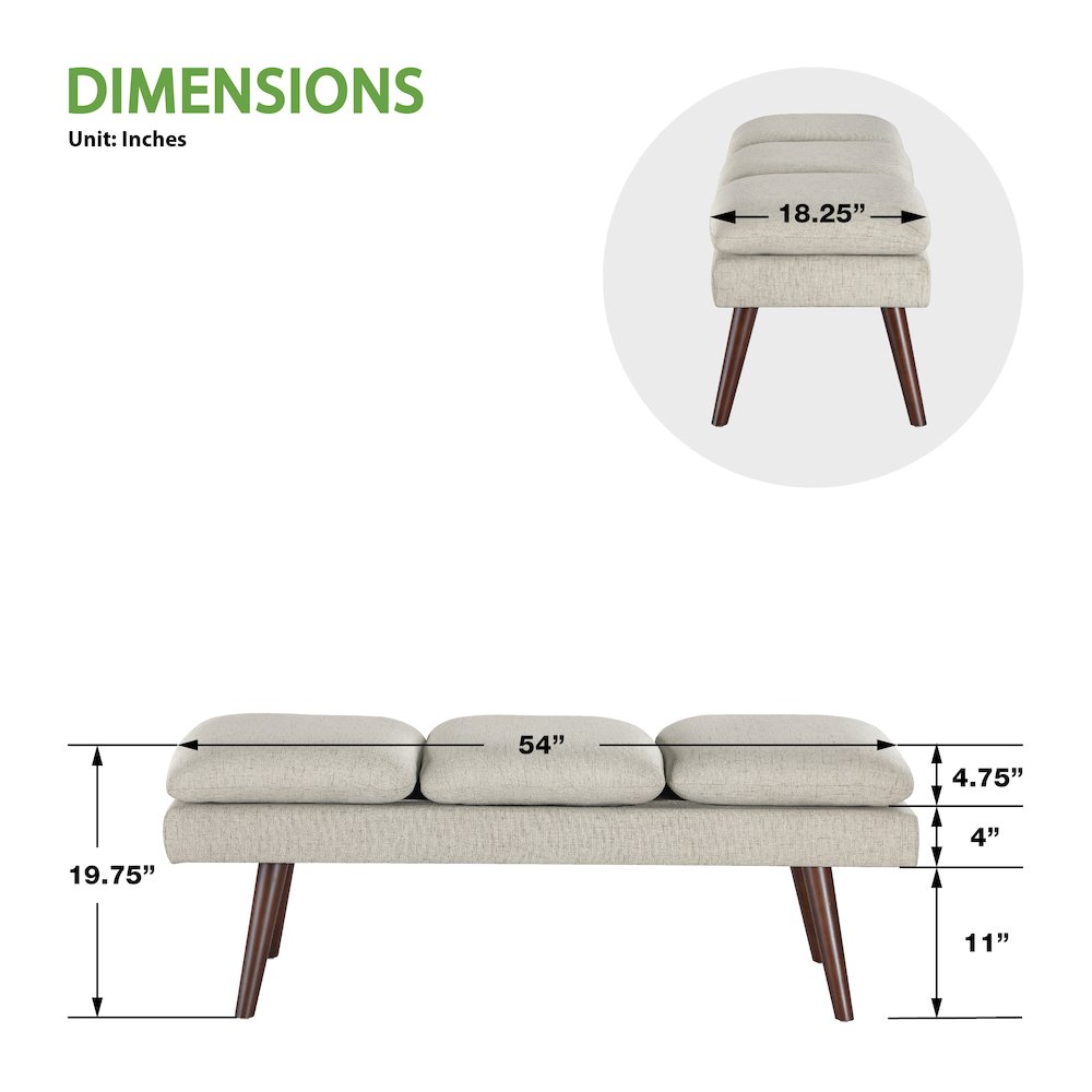 Amanda 54" Mid-Century Bench in Linen Fabric. Picture 9