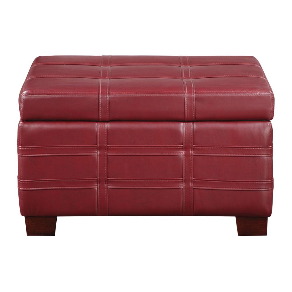 Detour Strap Square Storage Ottoman in Crimson Red Faux Leather, DTR3030S-RD. Picture 3