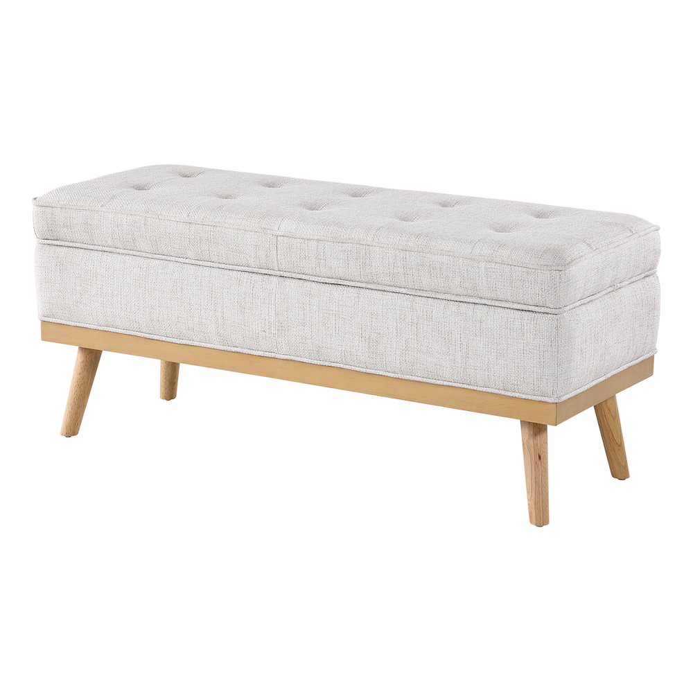 Katheryn Storage Bench in Linen Fabric with National Wood Legs. Picture 5