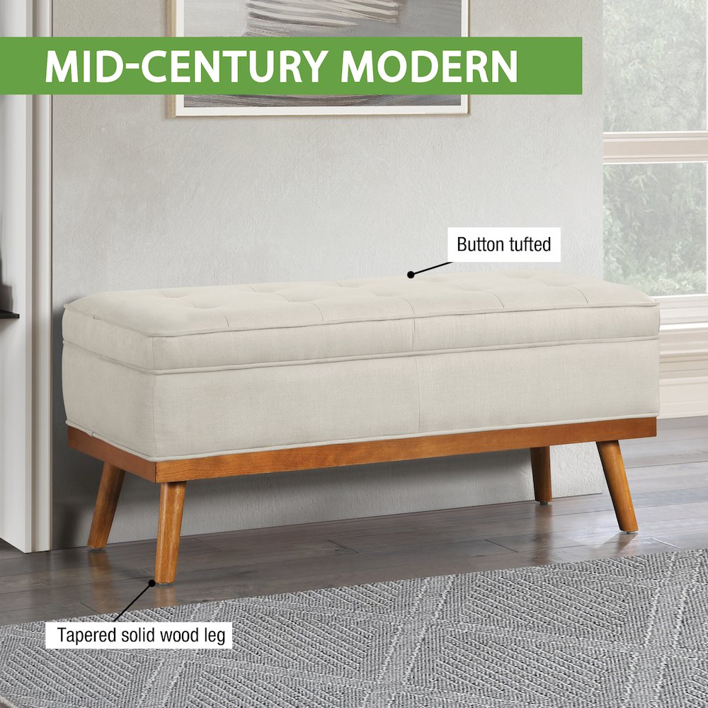 Katheryn Storage Bench in Charcoal Fabric with Spice Finish Legs. Picture 10