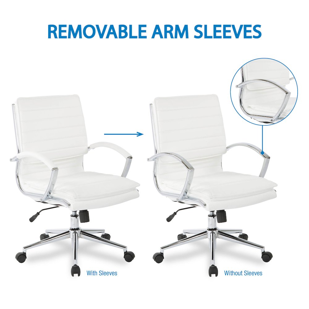 Mid-Back Manager’s Faux Leather Chair with Chrome Base, Removable Arm Sleeves.. Picture 11
