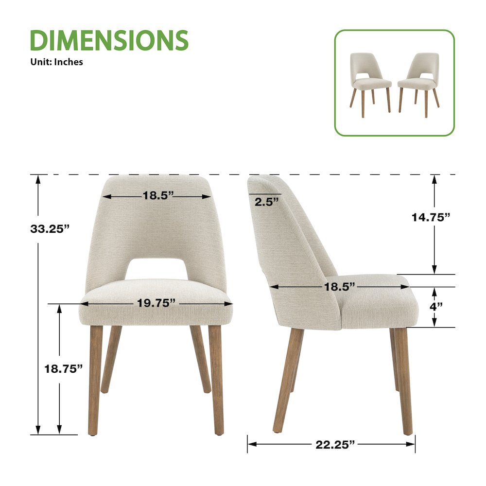 Ralston Dining Chair in Linen Fabric with Medium Oak Legs 2-Pack. Picture 10