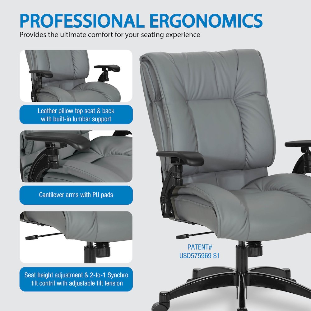 Charcoal Grey Leather Conference Chair with Cantilever Arms, Steel Base. Picture 9
